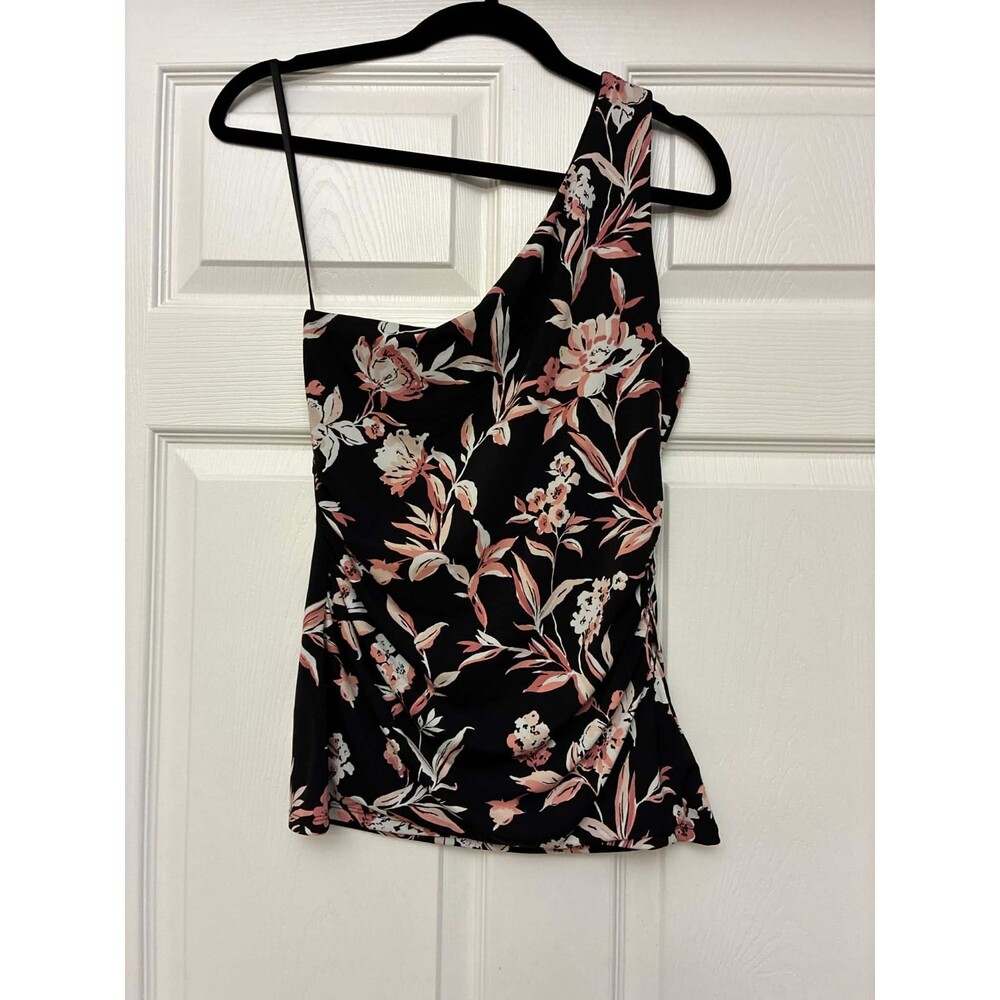 White House Black Market XS One Shoulder Floral Top Asymmetrical